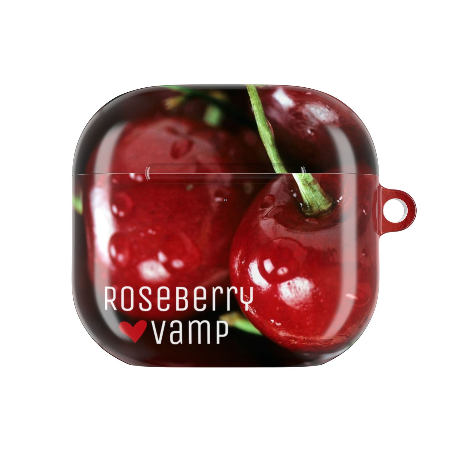 Cherry Roseberry Vamp AirPods Case — Glossy Red Cherry Protective Case with Heart Logo