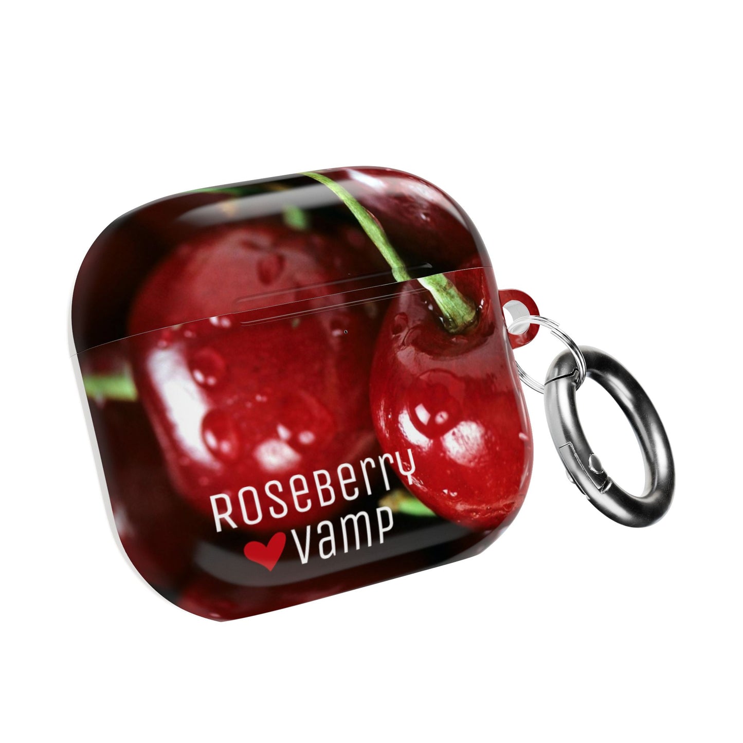 Cherry Roseberry Vamp AirPods Case — Glossy Red Cherry Protective Case with Heart Logo